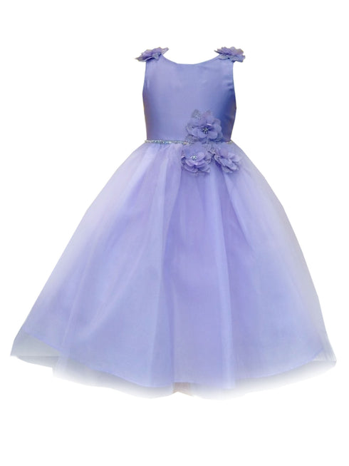 Big Girls Lilac Beaded Flower Appliques Tulle Junior Bridesmaid Dress 8-16 - SophiasStyle.com
